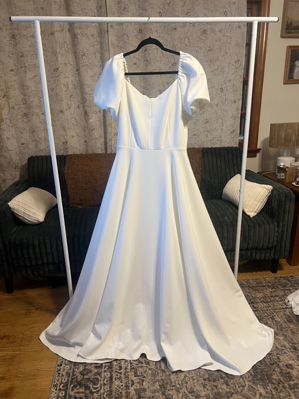 Sweetheart Neck Corset Back Short Sleeve A Line Ivory Wedding Dress